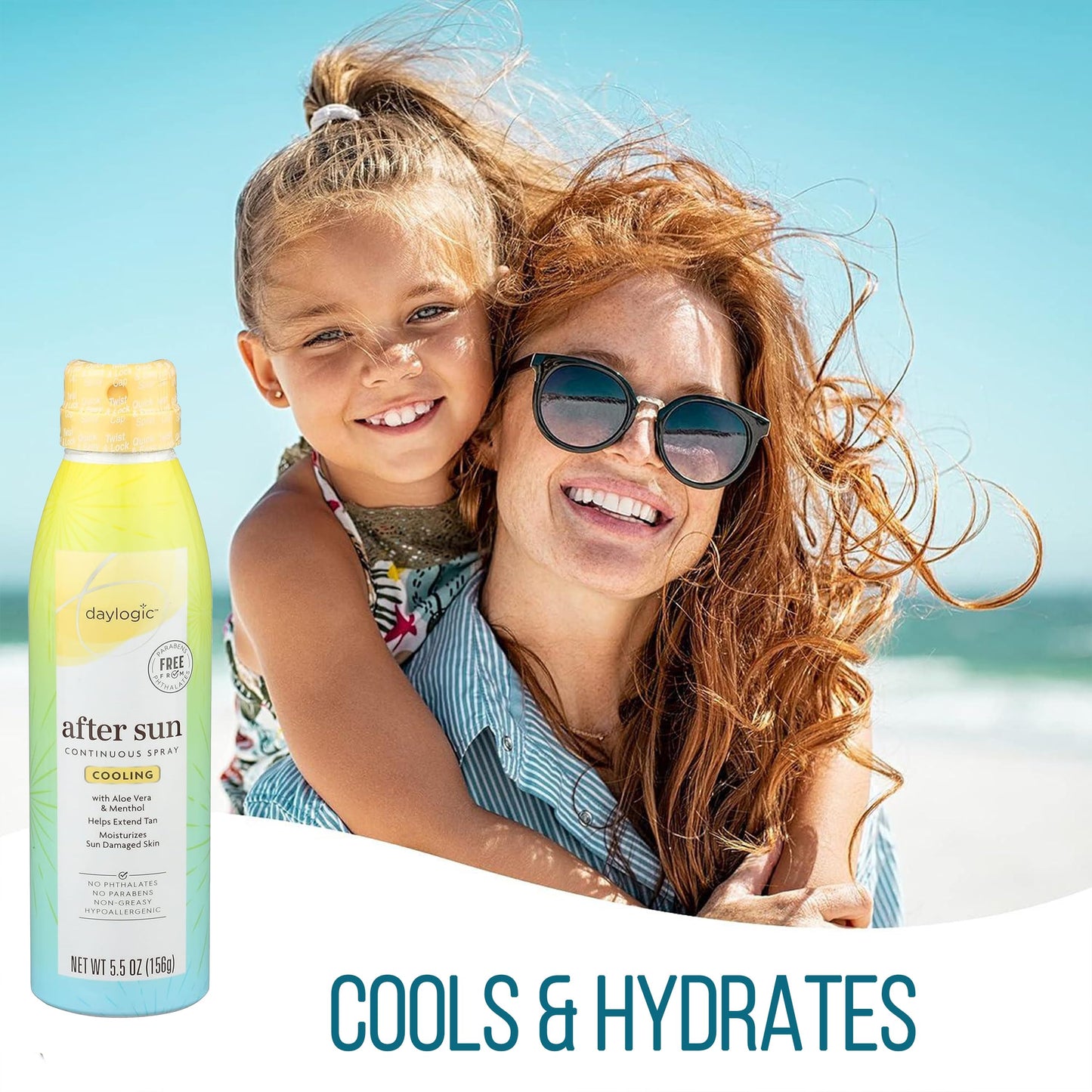 ZompoZ After Sun Spray with Aloe Vera and Menthol, 5.5 oz, Pack of 3, Cooling Mist for Sunburn Relief, Tan Extender and Skin Hydration, Continuous Spray, Non-Greasy, Hypoallergenic