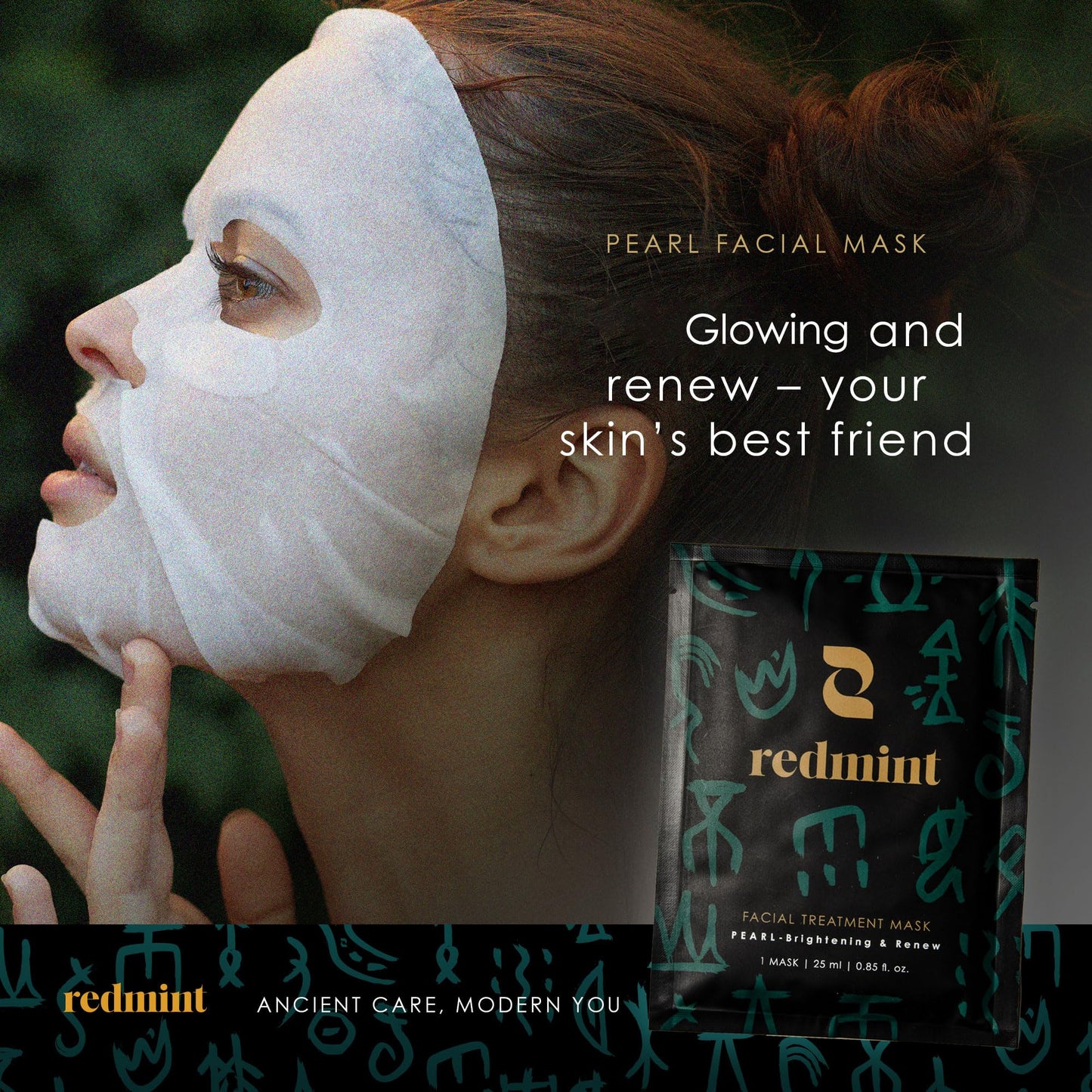 Redmint Anti-Aging Facial Mask - Deep Hydrating & Glowing | Vitamin C and Pearl Face Mask Sheet for Collagen Boosting | Remove Dull Skin Cells to Uncover a Youthful Skin | Pack of 1