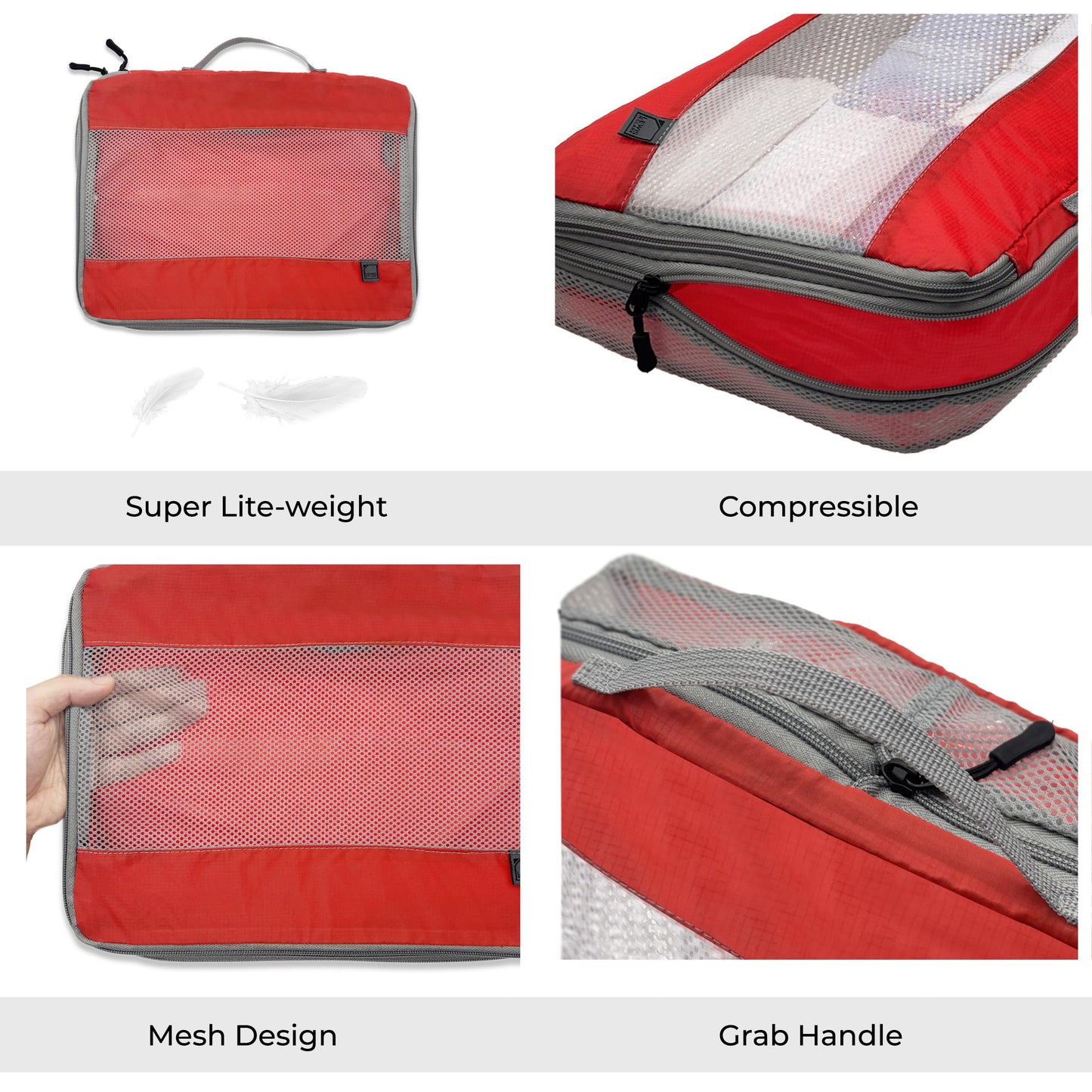 Lewis N. Clark ElectroLight Expandable Compression-Packing Cube + Travel Organizer for Luggage, Suitcase or Carry On with Smart Design Grab Handle & Breathable Mesh, 2-Pack (1 Med, 1 Large), Red