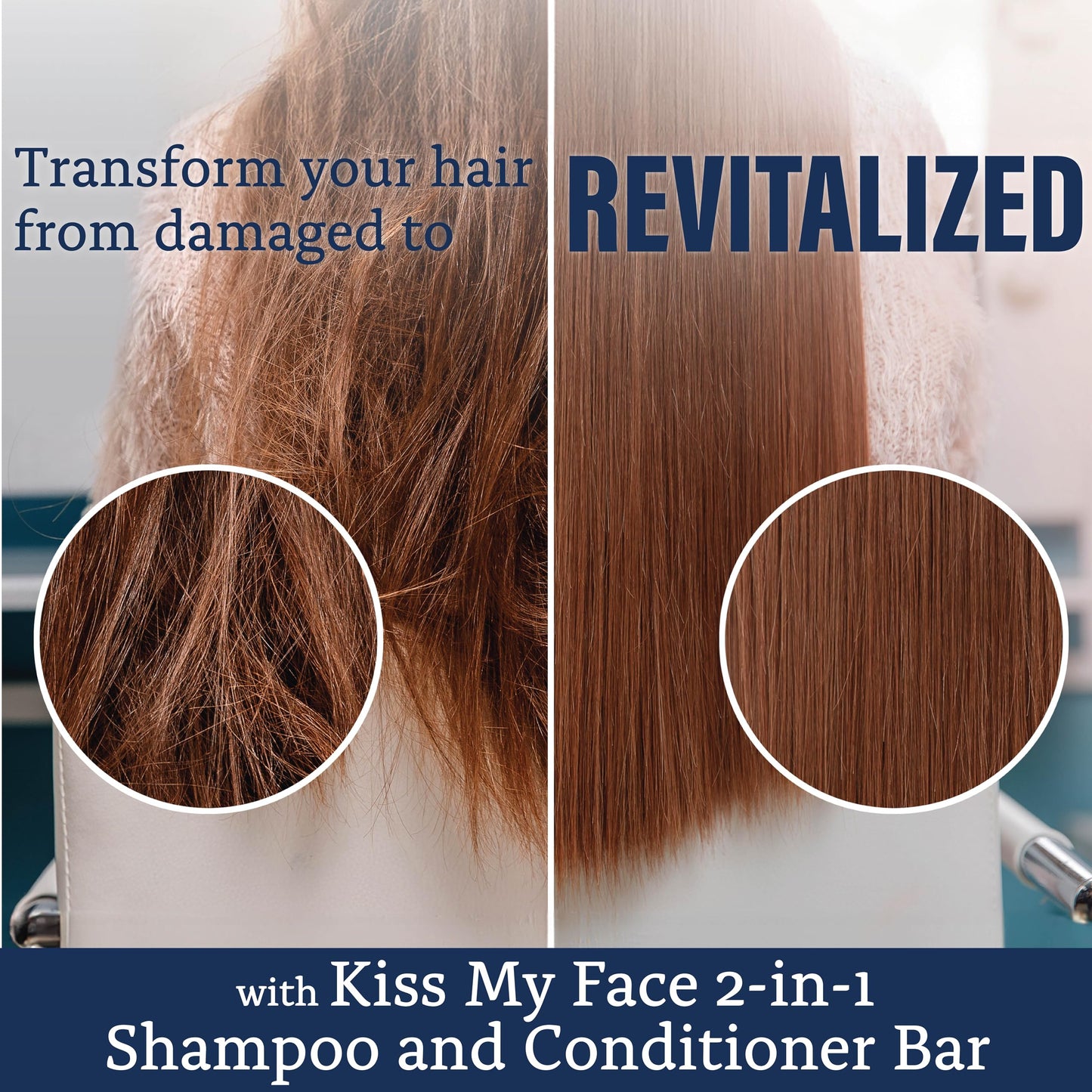 Kiss My Face 2-in-1 Shampoo + Conditioner Bar - Palm Oil, Cruelty-Free for Dry, Dull & Frizzy Hair with Oat and Shea Butter-113 grams