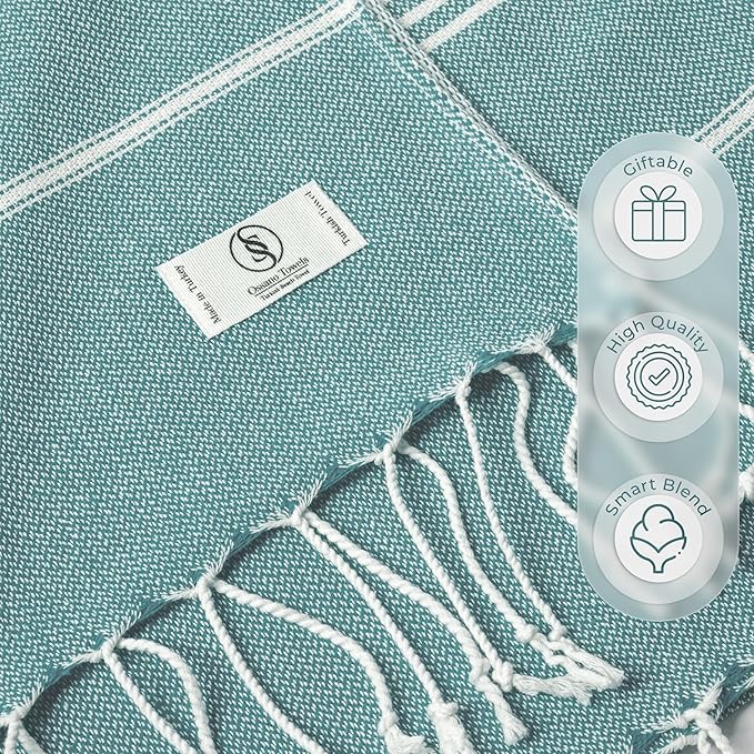 Compact Beach Towel - Sand Free & Compact, Oversized (39” x 71”), Quick Dry, Lightweight, and Functional, Perfect as Striped Blanket, Turkish Towel, Pool Towel - Oil Blue