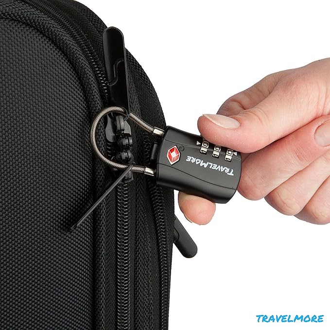 6 Pack TSA Approved Travel Combination Cable Luggage Locks for Suitcases & Backpacks - Black