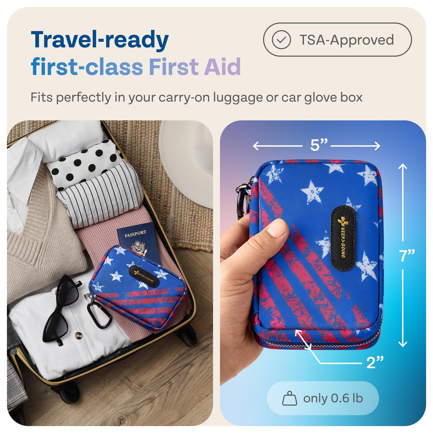 KeepGoing Travel First Aid Kit for Car, Home, Hiking, Camping and Outdoor Emergencies - First Aid Kit Travel Size TSA-Approved