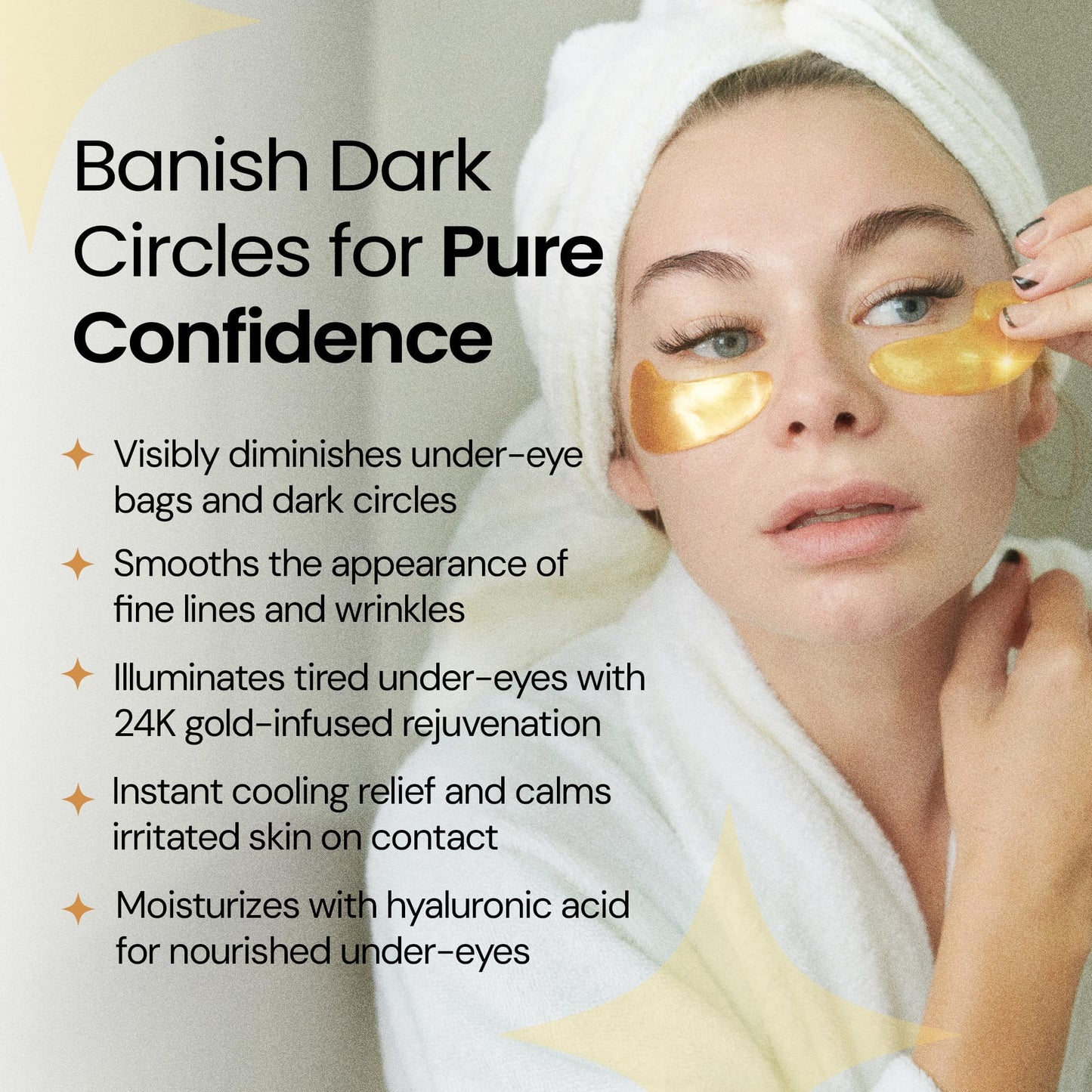 LA PURE 24k Gold Under Eye Mask for Dark Circles and Puffiness, Revitalizing & Non-Irritating Anti Aging Eye Patches with Hyaluronic Acid & Collagen - Dermatologically Tested - 15 Pairs Eye Gel Pads