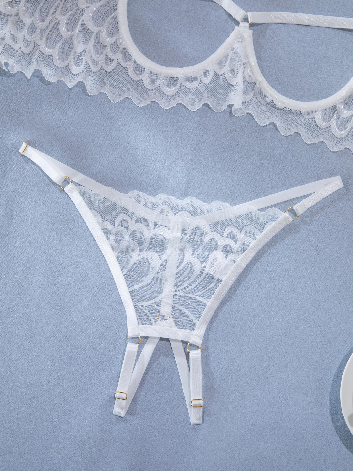 Lilosy Sexy Underwire Floral Lace Sheer Bachelorette Lingerie Set for Women See Through Bra and Panty 2 Piece White Large