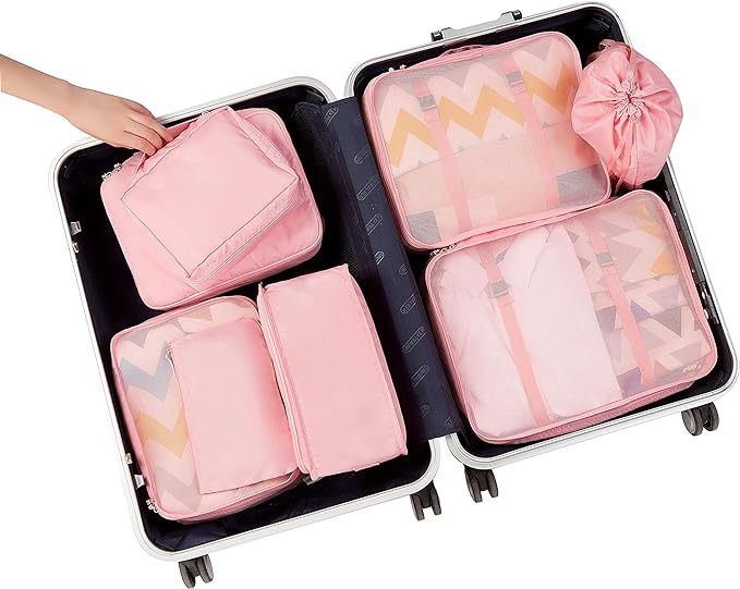 BAGAIL 8 Set Packing Cubes Luggage Packing Organizers for Travel Accessories (Blush Pink)