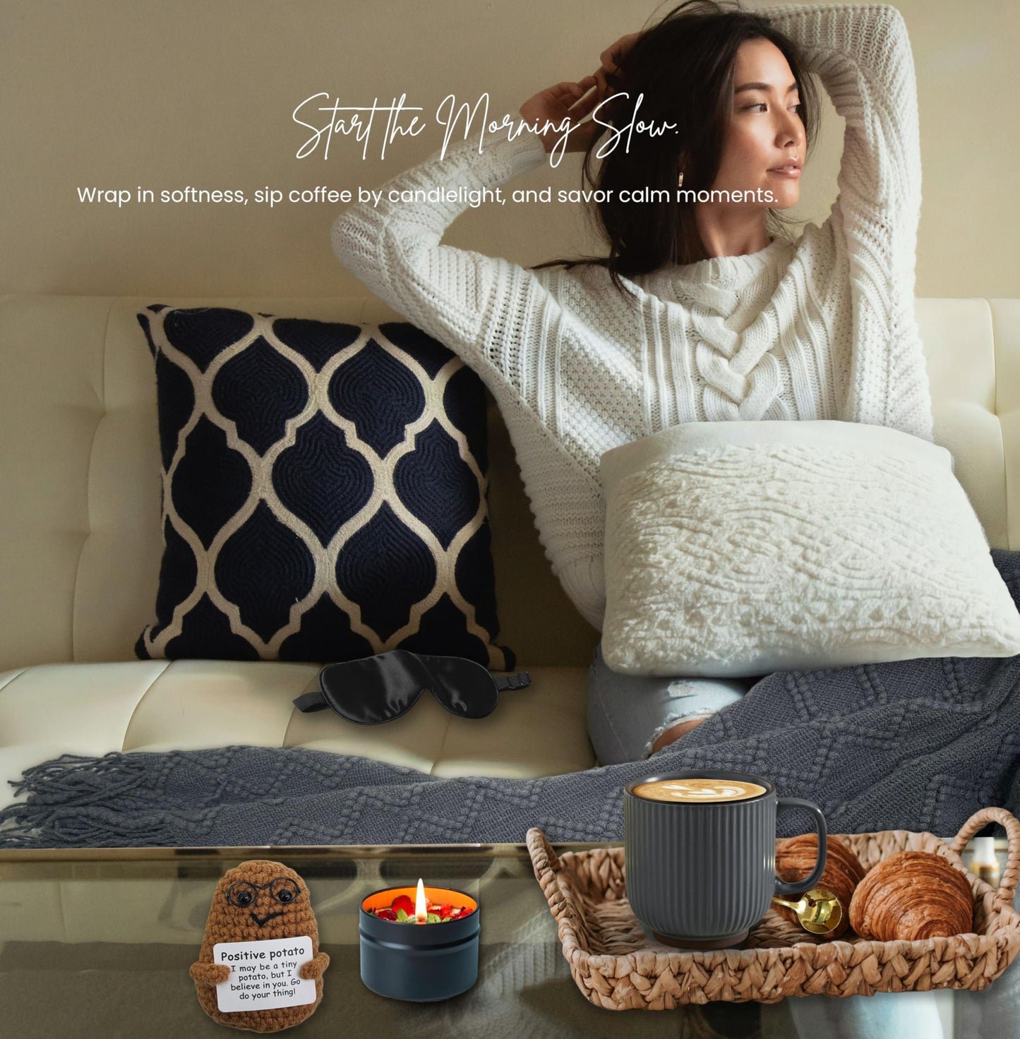 Get Well Soon Gift Baskets for Men&Women- Self Care Package/Brithday - After Surgery, Sympathy Gifts for Loss of Loved One, Thinking of You/Grief/Bereavement/Miscarriage Gifts (Grey & Navy Blue)