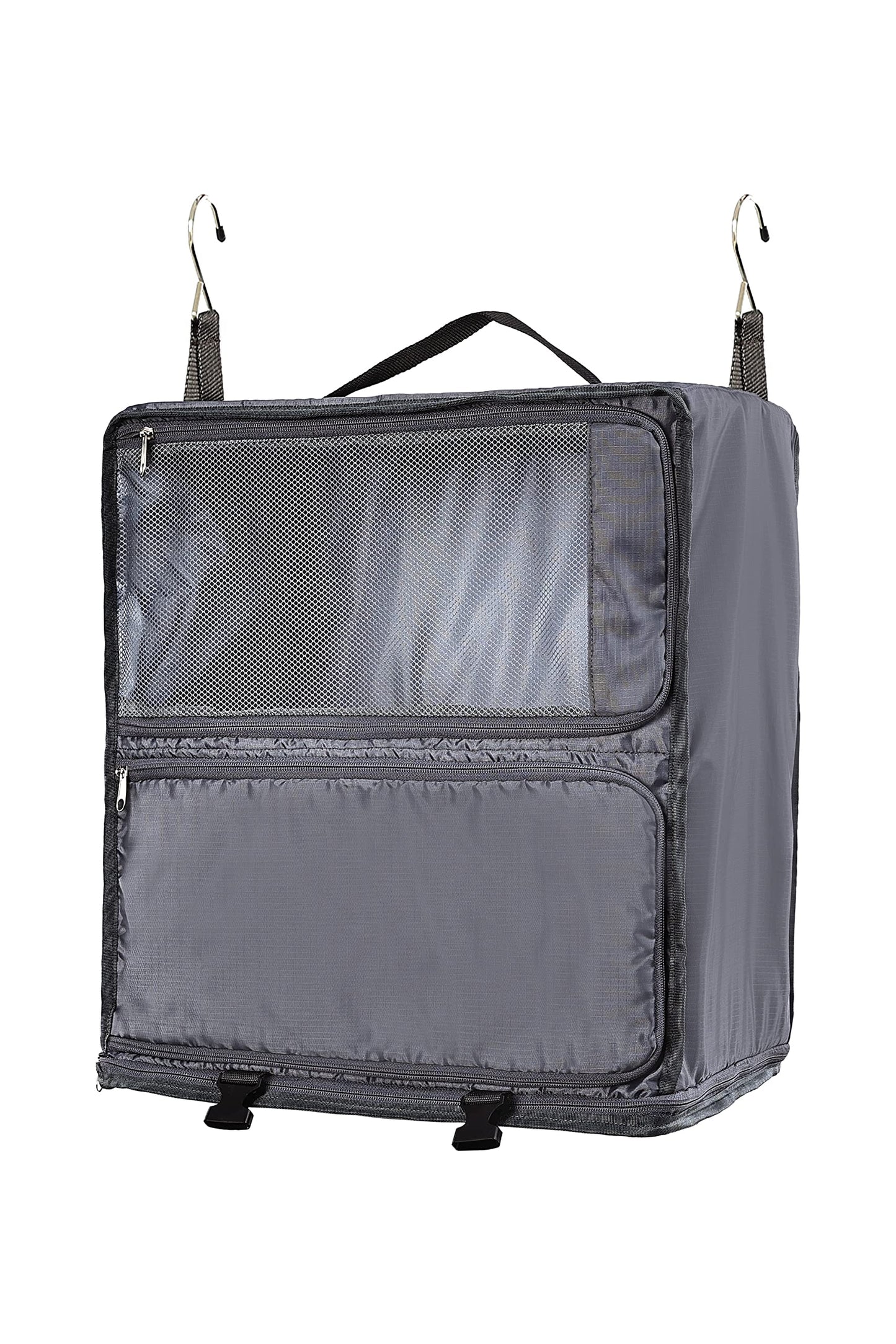 ELEZAY Hanging Packing Cubes Portable Closet 3-Shelf Travel Collapsible Compression Garment Organizer for Carry-on Luggage Suitcase Space Saver Bag X-Large_No Side Pockets, Lightgrey
