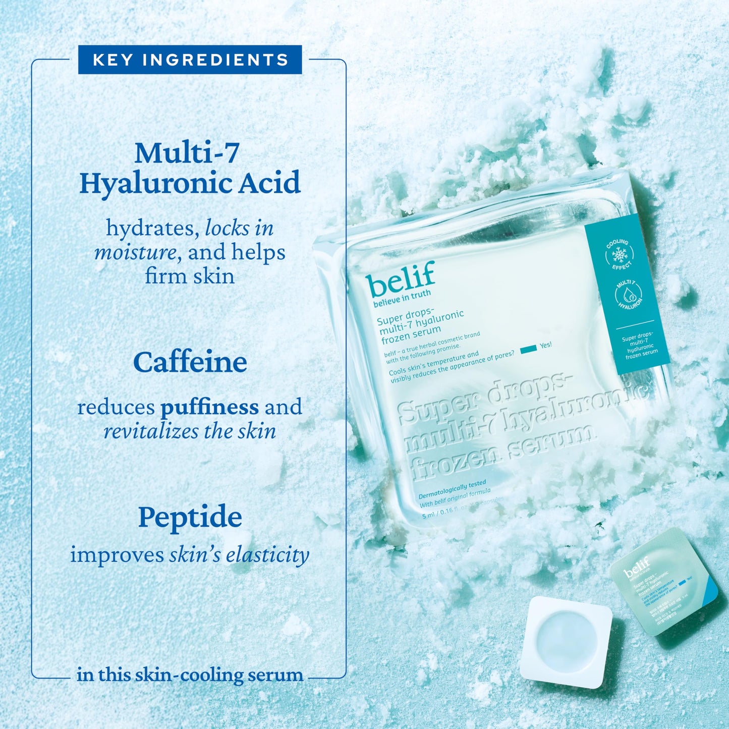 belif Super Drops Multi-7 Hyaluronic Frozen Serum - Hydrating, Soothing, Depuffing Serum with Peptides & Caffeine, Enhances Skin Elasticity, Korean Skincare, 5mlx9EA