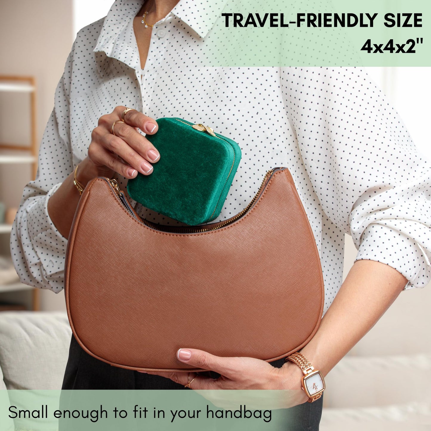 AVERASTA Luxury Velvet Jewelry Box - Travel Jewelry Box - Travel Jewelry Case Organizer with Mirror - Gifts for Women, Mom, Wife, Girlfriend, Her – Emerald Green