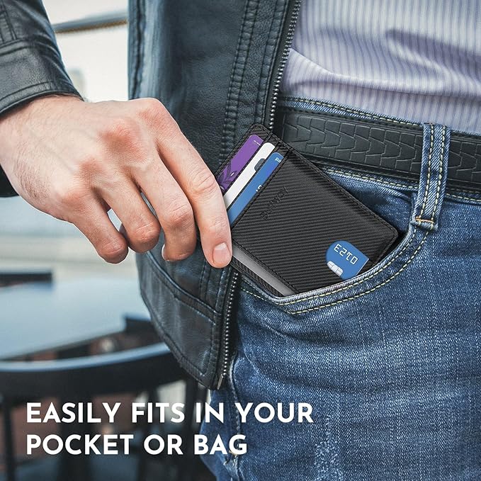 Buffway Slim Minimalist Front Pocket RFID Blocking Leather Wallets for Men and Women - Peak Black