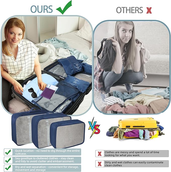 10 Pcs Set Packing Cubes - Travel Packing Organizers, Expandable Suitcase Organizer, Luggage Organizer Bags