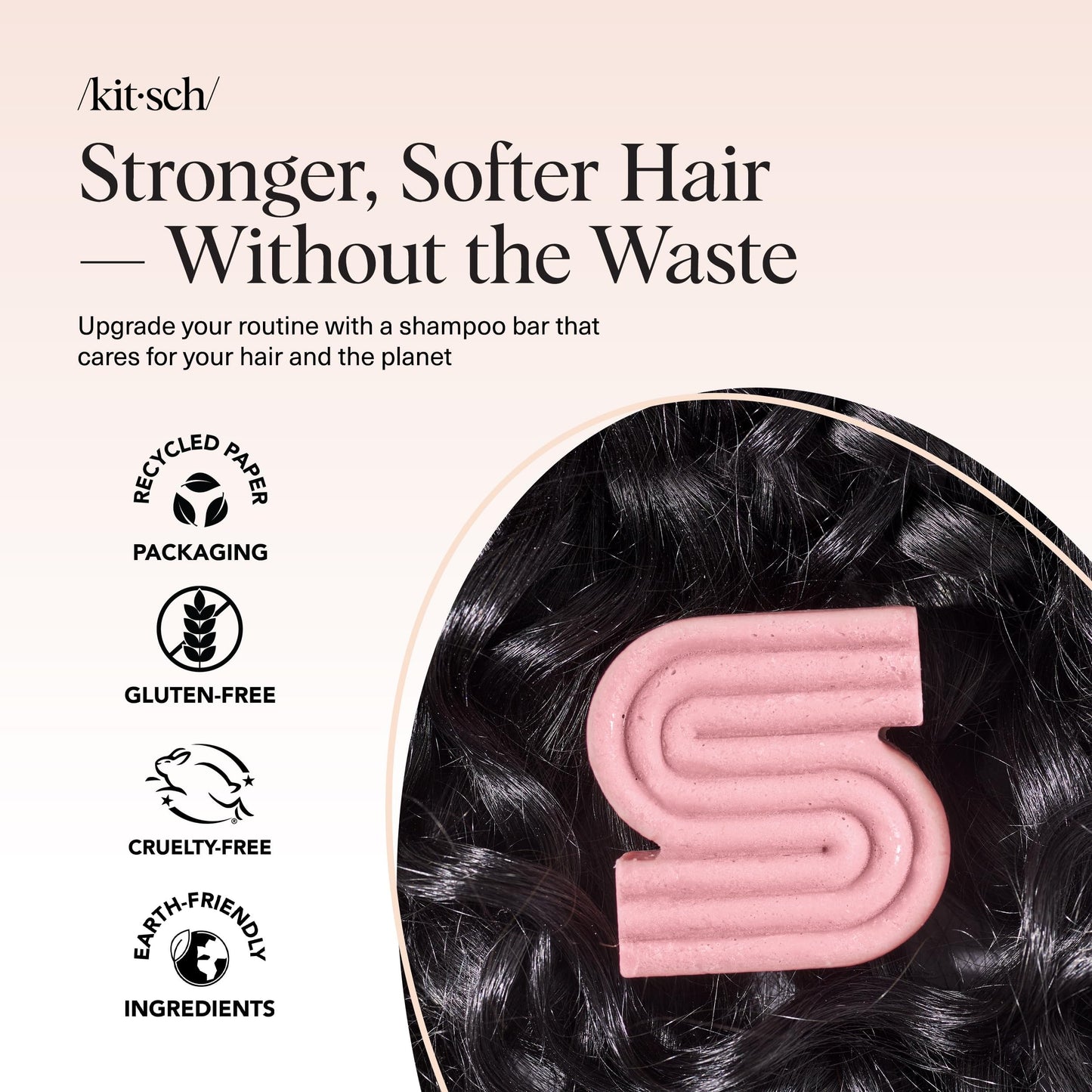 Kitsch Castor Oil Shampoo Bar Soap - Hydrating & Moisturizing Hair Care - Organic Castor Oil Solid Shampoo for Hair Growth & Scalp Nourishment - Silicone & Paraben-Free, Vegan, Made in USA - 3.2oz