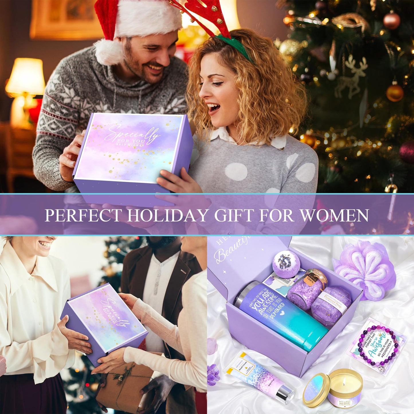 Gifts for Women, Birthday Gifts for Women, Sister, Wife, Teacher, 9pcs Lavender Care Package Gifts Set, Get Well Soon Gifts for Woman, Thinking of You Gift ,Christmas Gift Sets for Her