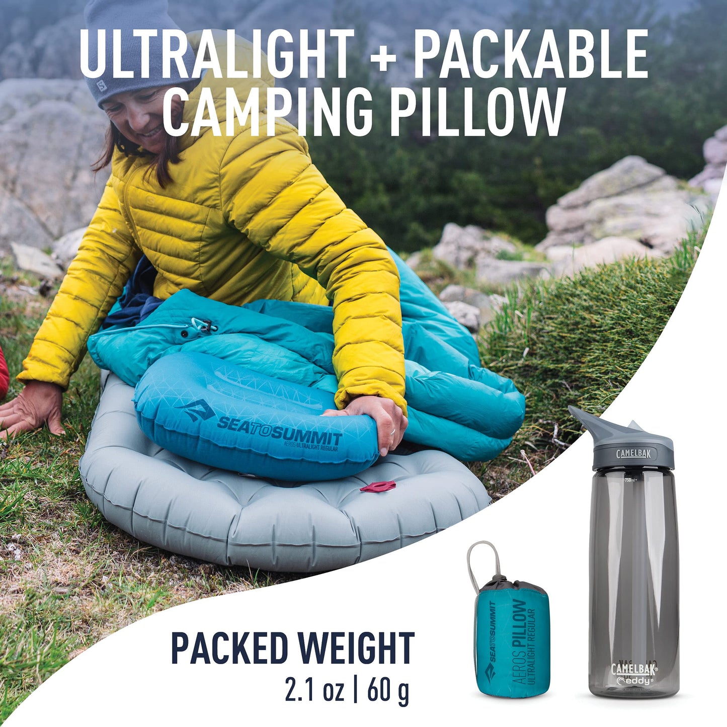 Sea to Summit Aeros Ultralight Inflatable Camping and Travel Pillow, Regular (14.2 x 10.2), Aqua