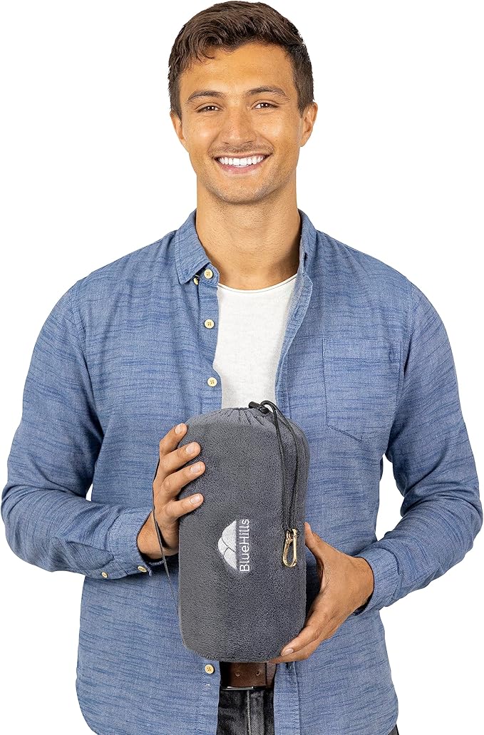 BlueHills Travel Blanket Pillow Rolled Premium Soft Plush Airplane Throw Traveling Essentials Compact in a Bag 70 X 48 inches for Long Plane Flight Portable Lightweight Grey Gray R01