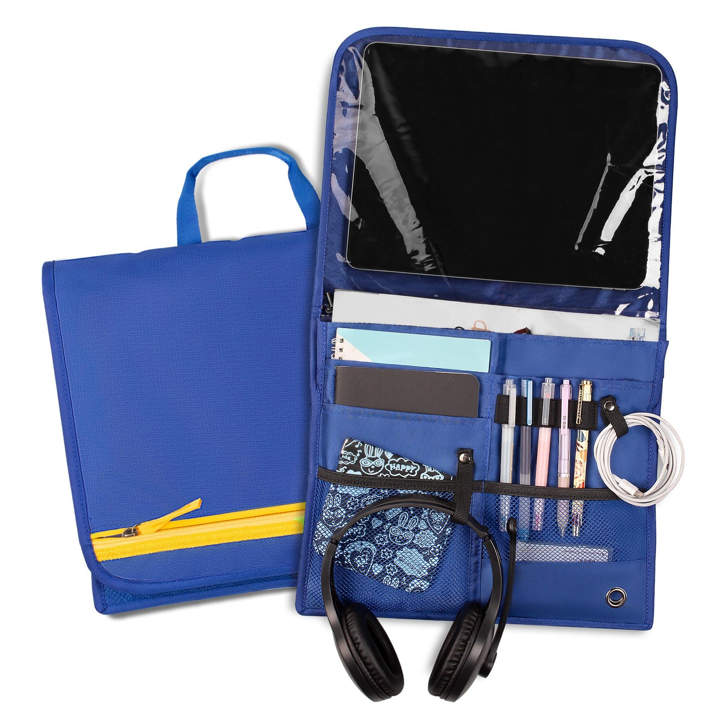 Airplane Pocket Organizer with Tray Table Cover,Portable In Flight Seat Back Organizer & Storage Bag, Commuter Essential Travel Bag Travel Accessories for Flying,Blue (Blue)