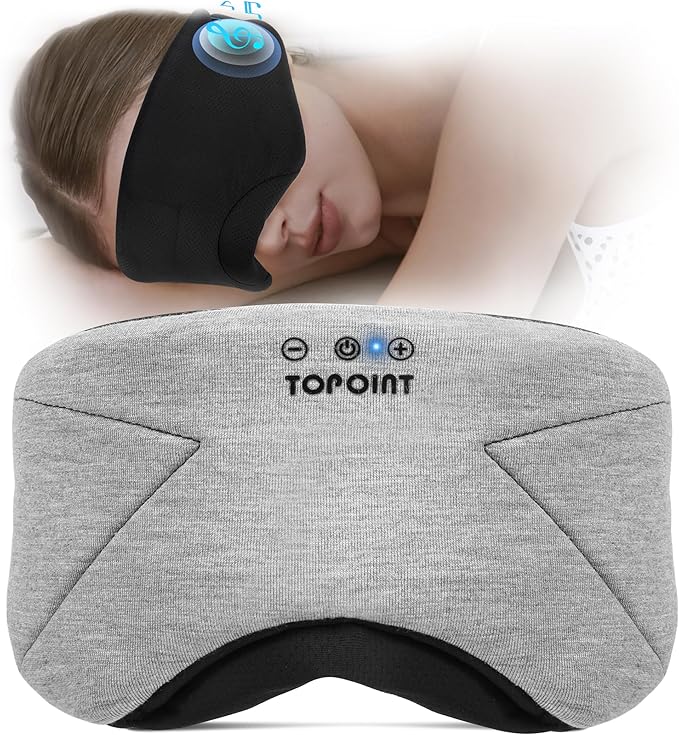 Sleep Mask with Headphones Bluetooth 5.4, TOPOINT Blackout Eye Mask for Sleeping Headphones Earphones with Soft Bamboo Cotton Cooling Breathable, HD Stereo Speaker for Side Sleepers Women Men Travel