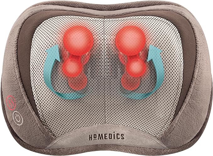 HoMedics Back and Neck Massager, Portable Shiatsu All Body Massage Pillow with Heat, Targets Upper and Lower Back, Neck and Shoulders. Lightweight for Travel