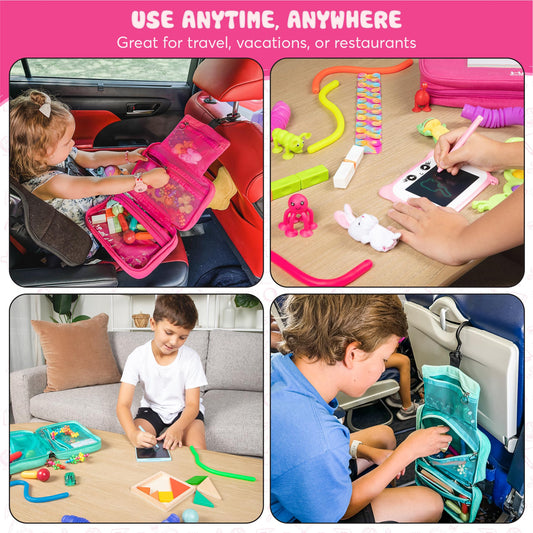 Travel Essentials for Kids – All-in-One Activity Kit for Travel, Road Trip Activities for Kids - Hanging Bag, Includes Toys and Activities for Airplanes, Hotels - Boys & Girls 4+ Years (Seafoam)