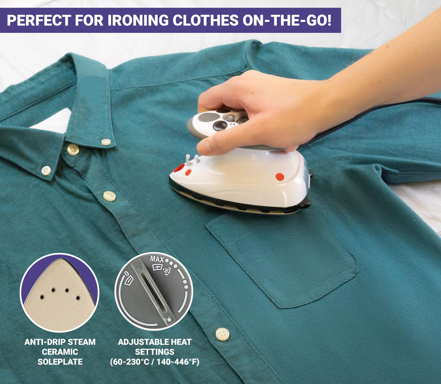 The Quilted Bear Mini Steam Iron - Lightweight Mini Travel Iron for Effortless Quilting & Wrinkle-Free Clothes with Hard Shell Case - Travel Steamer Craft Press for Clothes & Crafts (Black)