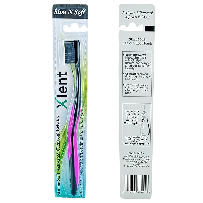 Activated Charcoal Bristle Toothbrush - Xtreme (Extreme) Soft, Ultrafine, Tapered bristles, Compact Head & Slim Design - (12 Count)