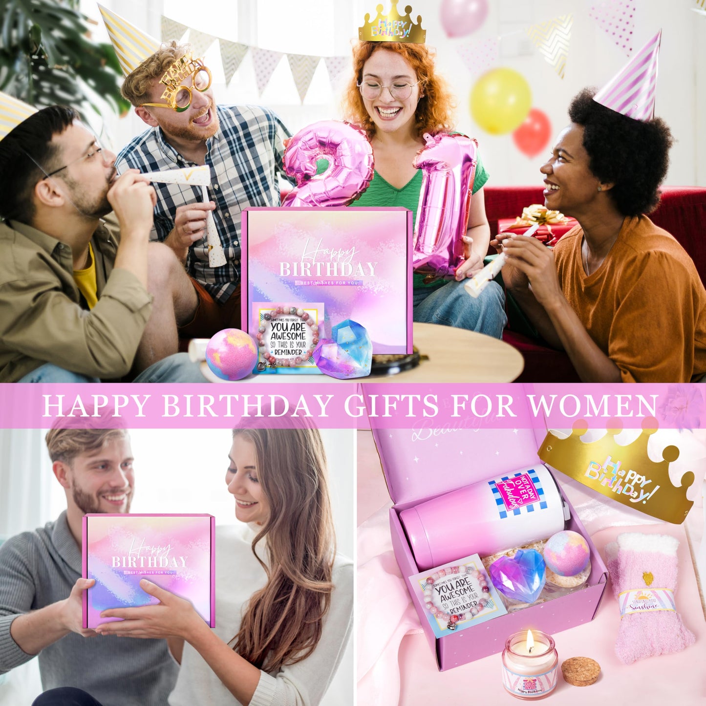 ShinnyWis Birthday Gifts for Women, Happy Birthday Gifts Basket, Not A Day Over Fabulous Tumbler Gift Set, Gift Baskets for Her, Wife, Sister, Mom, Bestie, Coworker, Daughter