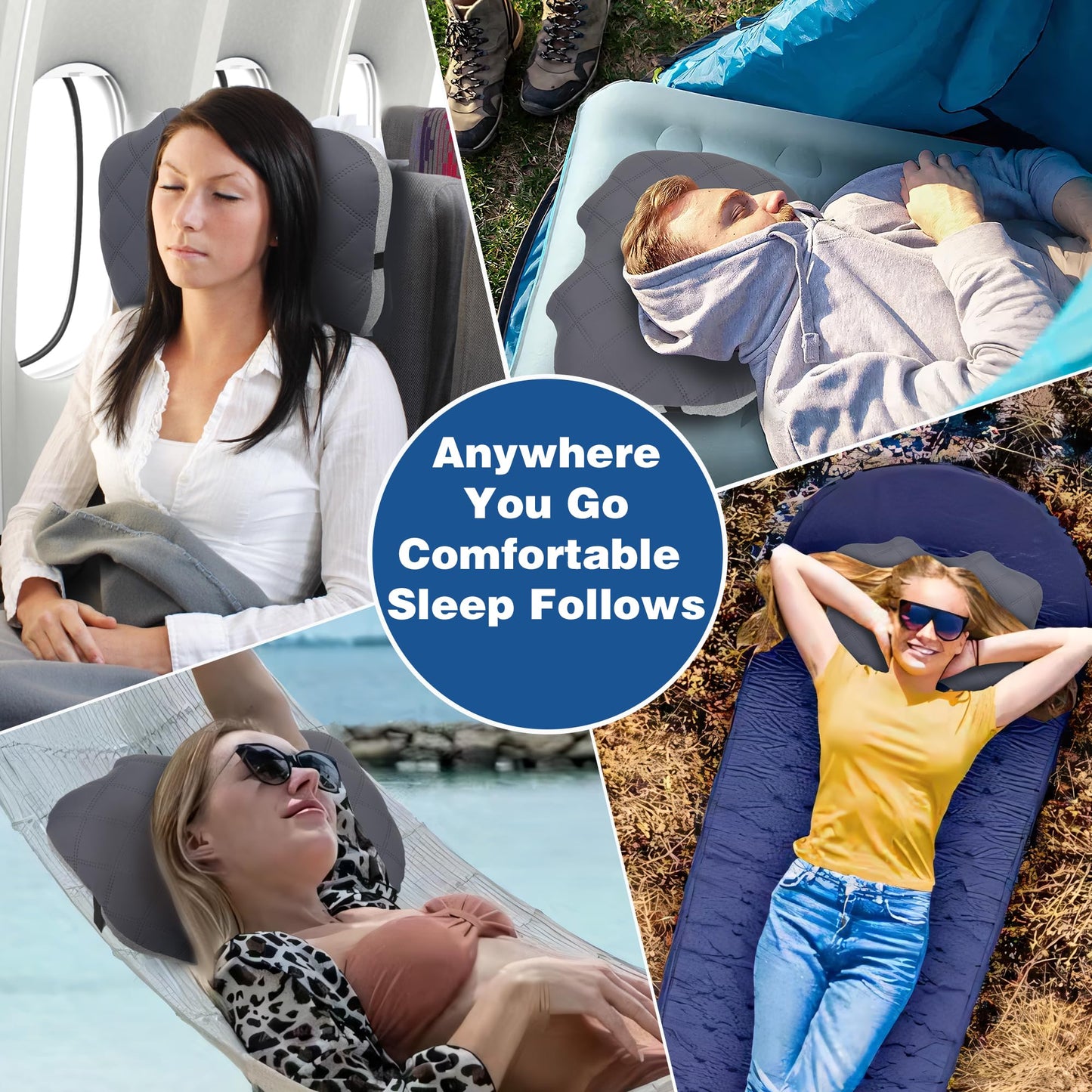 WellSync Camping Pillow with Removable Soft Cooling Cover, Ultralight Inflatable Travel Pillow for Neck Lumbar Support, Upgrade Backpacking Air Pillows for Camping, Hiking, Backpacking