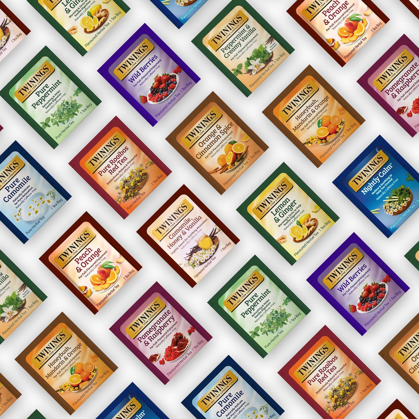 Twinings 48 Tea Bags Herbal Variety Pack, Bundle with 20 Flavored Honey Sticks – 12 Flavors Caffeine-Free Individually Wrapped Teas for Gift Basket, Office, Lobby Refreshments