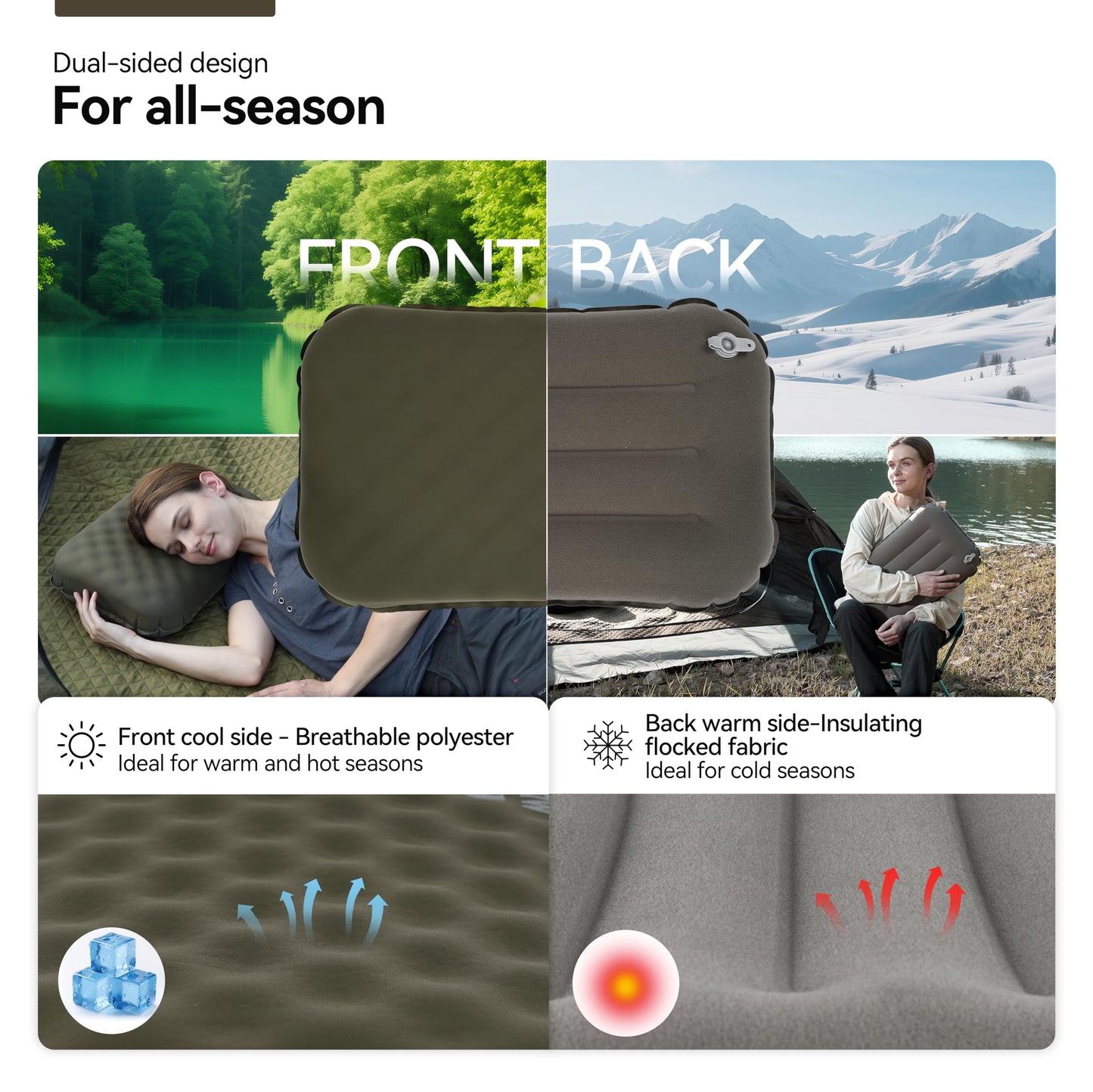 MARCHWAY Inflatable Camping Pillow with Comfortable Foam Top, Dual-Sided Support, Lightweight Compact Travel Pillow for Hiking, Backpacking, Airplane, Car (Green)