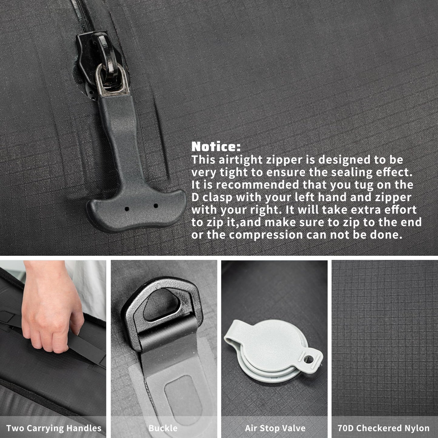 ONTYZZ Travel Vacuum Compression Bags 12 inch Space Saver Bags Vacuum Travel Case with IP67 Waterproof Zipper for Socks, Underwear, One Bag Black