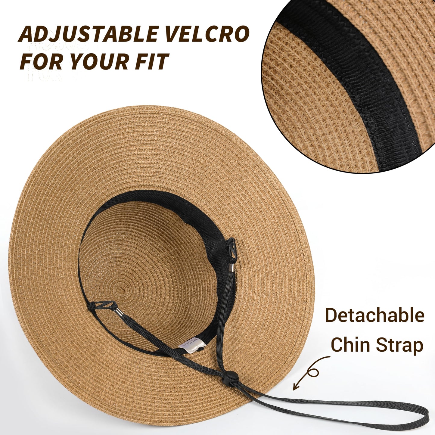 Womens Beach Sun Straw Hat - UV Protection UPF 50+ Sun Hats for Women with Wide Brim, Foldable Floppy Straw Beach Hat for Women