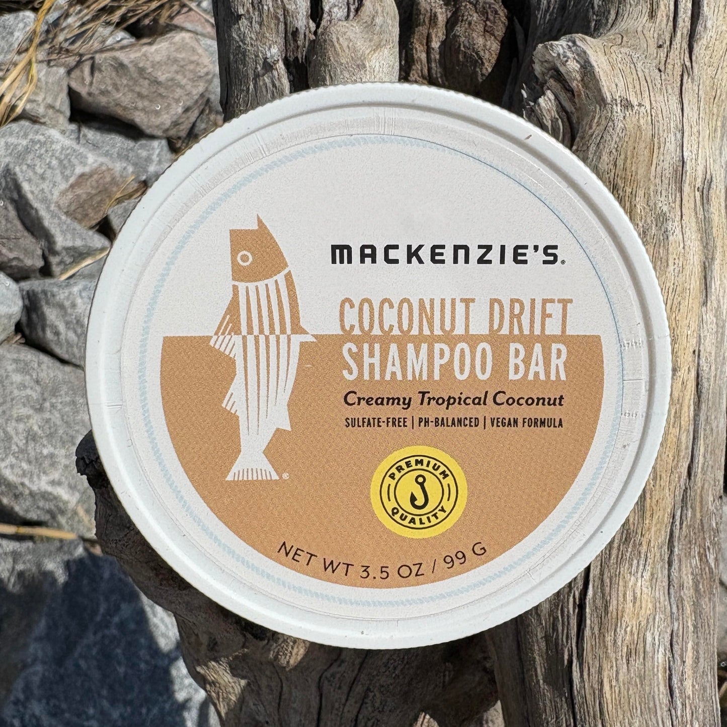 MACKENZIE'S Coconut Drift Shampoo Bar - Gifts for Fishermen - Vegan - Sulfate-Free - Eco Friendly - Zero Waste - Reusable Packaging with Travel Container - 3.5 OZ