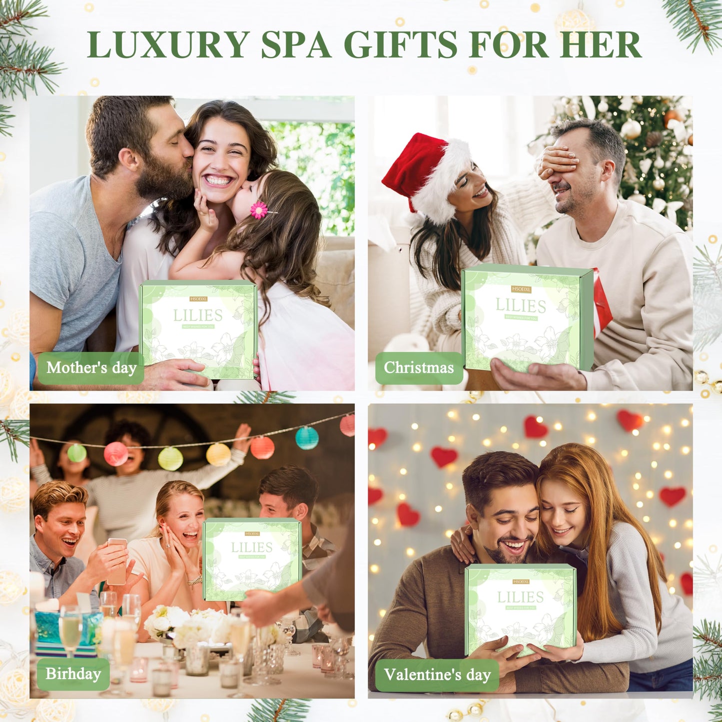 HSOEIXL Gifts for Women, Birthday Gifts for Women, Bath and Body Gifts Set, Lilies Self Care Set,Christmas Mothers Day Relaxing Spa Basket for Mom, Grandma, Girlfriend, Sister, Friends