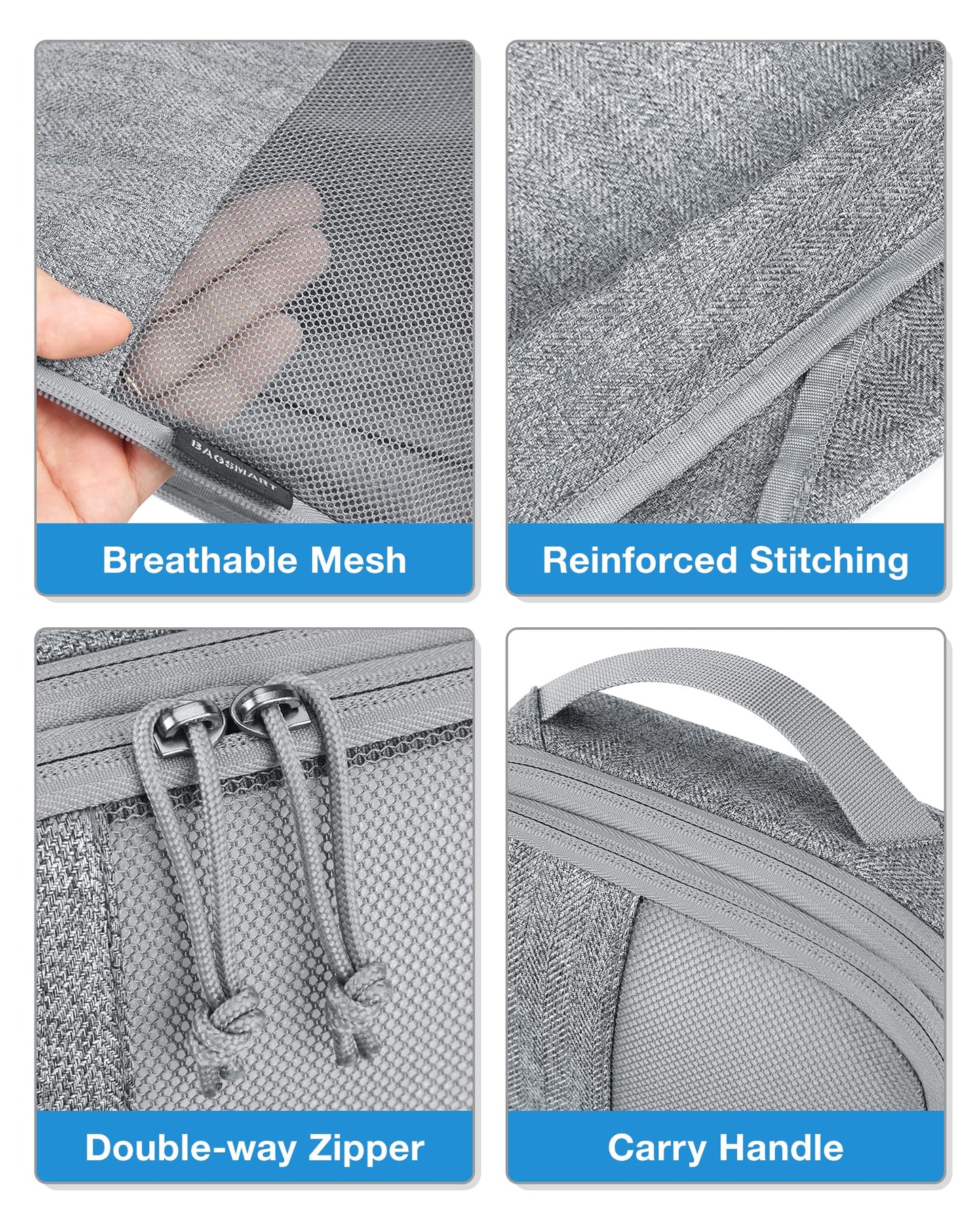 BAGSMART Compression Packing Cubes for Travel, 6 Set Travel Packing Cubes for Carry on Suitcases, Compression Travel Cubes & Suitcase Organizer for Packing with Shoe Bag Grey