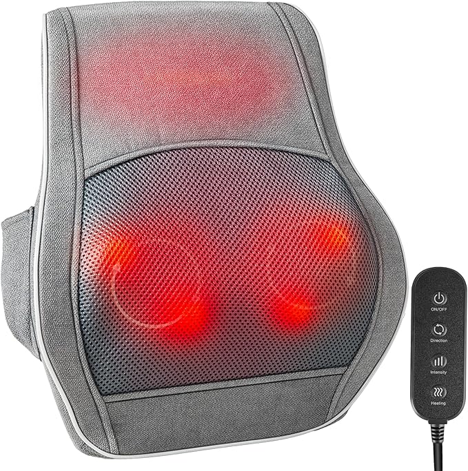 Brelley Shiatsu Neck and Back Massager with Heat, Deep Tissue Kneading Massage Pillow, Electric Massagers with Bi-Directional Rotating Head for Neck, Back, Shoulders, and Legs, Gift for Mom Dad Grey