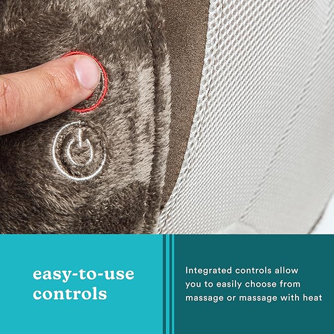 HoMedics Back and Neck Massager, Portable Shiatsu All Body Massage Pillow with Heat, Targets Upper and Lower Back, Neck and Shoulders. Lightweight for Travel