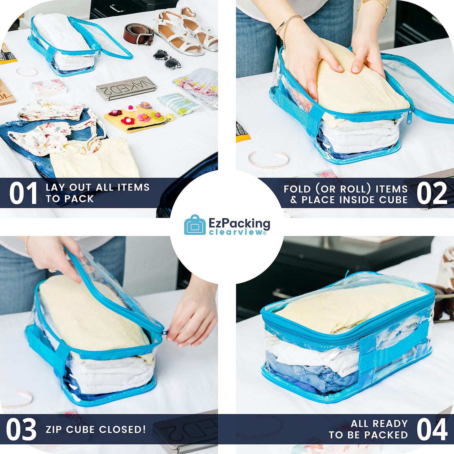 Small Clear Travel Packing Cube/See Through PVC Plastic Pouch for Carry On Suitcase, Backpack or Diaper Bag/Transparent Multipurpose Accessories, Makeup & Underwear Organizer w/Handle (Rose)