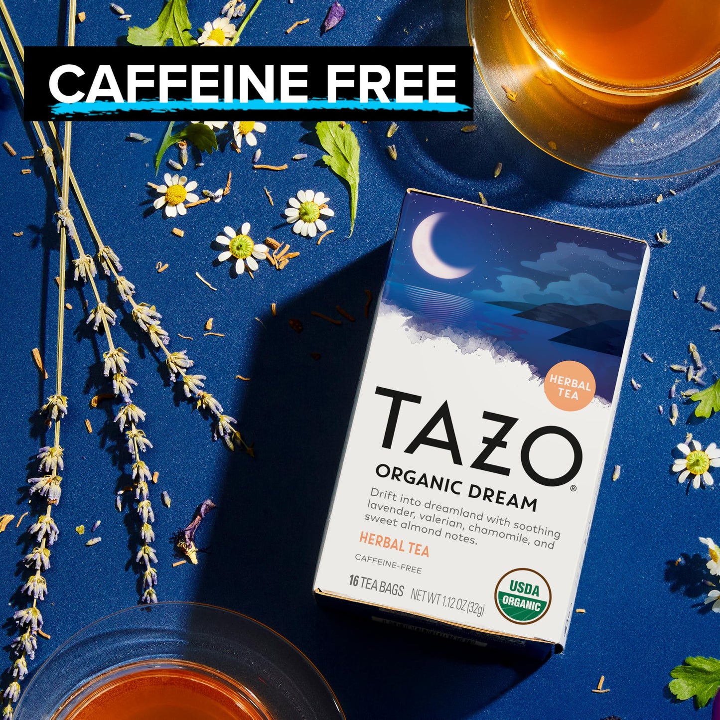 TAZO Organic DREAM Herbal Tea Bags, Caffeine-Free Bedtime Tea, Relaxing Chamomile and Lavender Blend, 16 Total Tea Bags