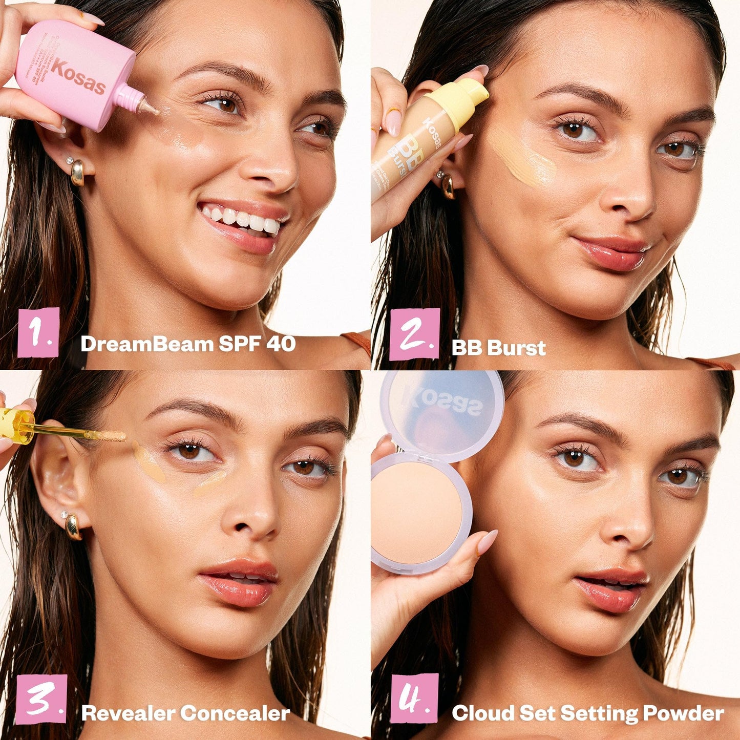 Kosas Mini DreamBeam Water Resistant Sunscreen SPF 40, Travel Size Face Sunscreen - Lightweight Makeup Base w/Hyaluronic Acid, Ceramides & Peptides - Golden Glow, Sunlit, 15ml