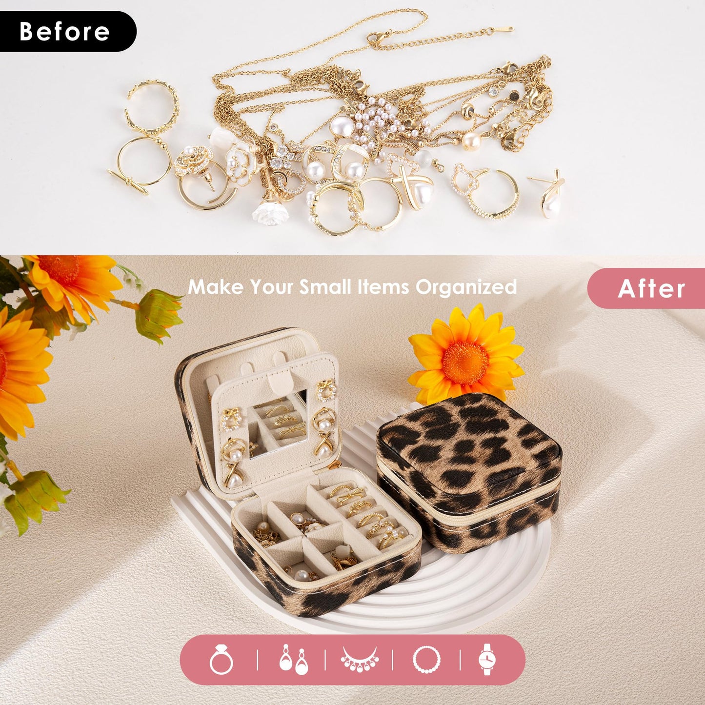 Nymtavia Leopard Print Jewelry Box, Cheetah Travel Jewelry Case for Women Girl, Animal Small Jewelry Organizer, Birthday Graduation Gift