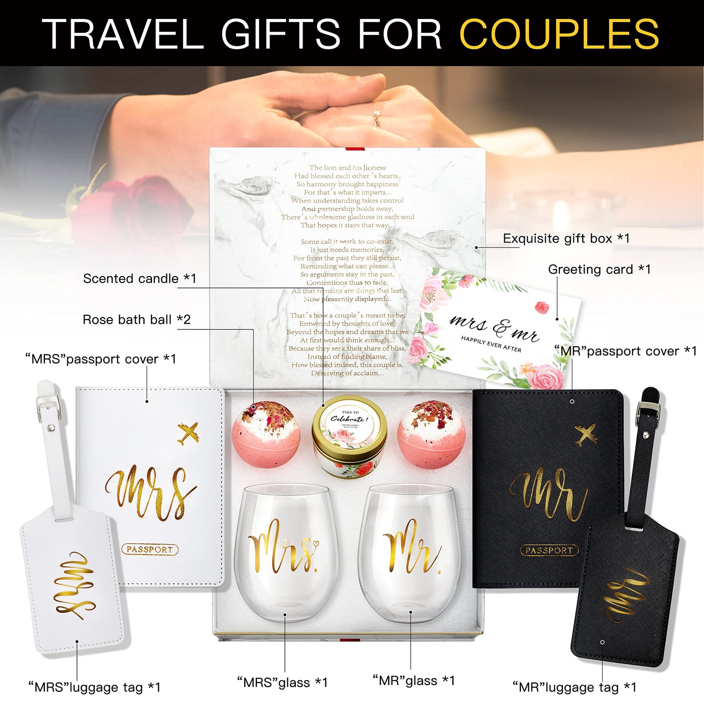 Yorktend Wedding and Engagement Gift for Couples - Valentine's Day, Bride and Groom, Newlywed Mr and Mrs, Honeymoon Essentials, Anniversary, Just Married, Travel