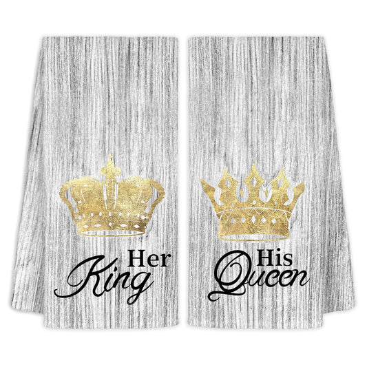 CIOJUNE His and Hers Kitchen Towels Set of 2 - Wedding Engagement Gifts for Newlyweds Couples Bride and Groom, Just Married Honeymoon Gifts, King and Queen Decorative Hand Towels for Bathroom 16x24