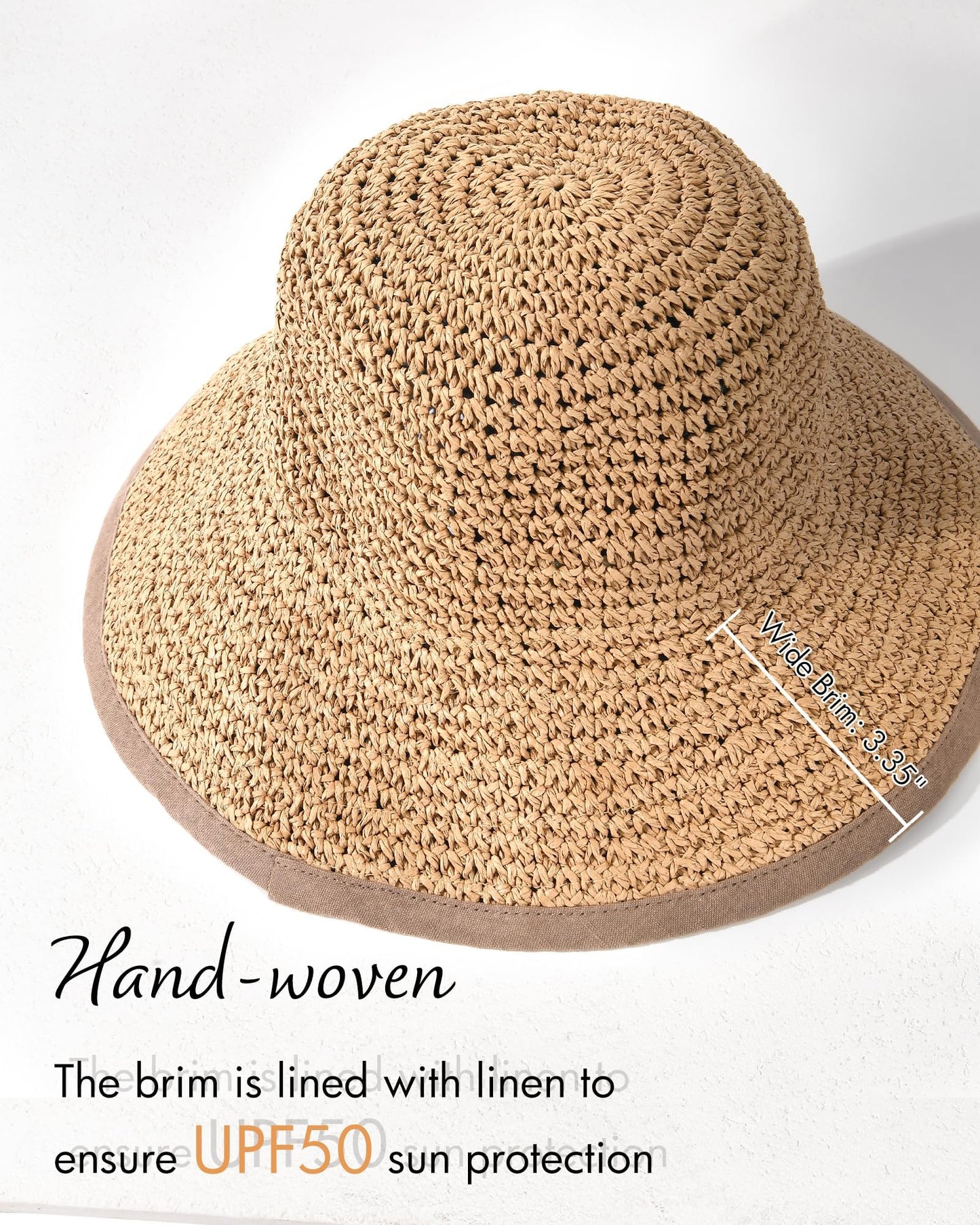 FURTALK Summer Straw Beach Sun Hats for Women UPF 50 Floppy Wide Brim Travel Bucket Hat Foldable Packable Khaki