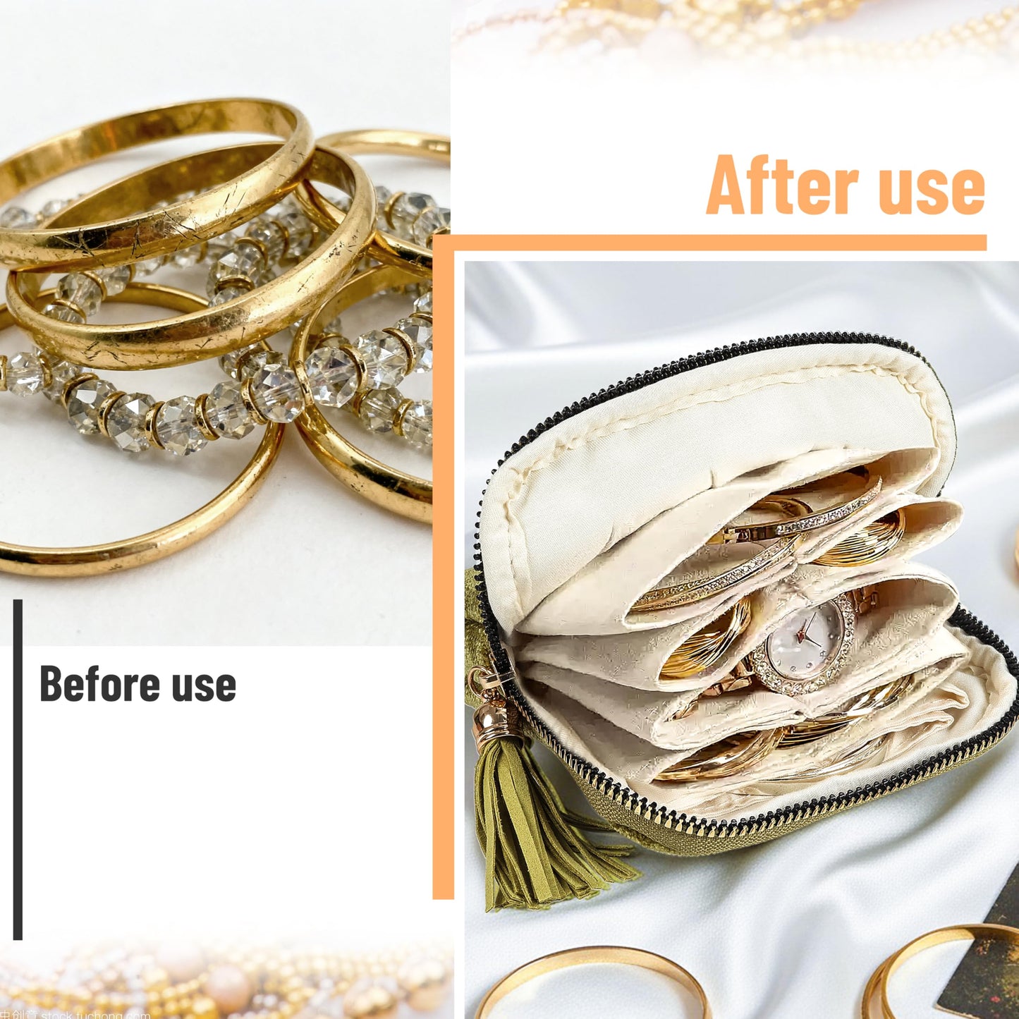 LOTOFUN Jewelry Organizer Case for Travel: 5-Layer Velvet Zipper Pouch Bag for Bangles Link Bracelets Storage Protect from Tangle Scratch (Avocado Green)