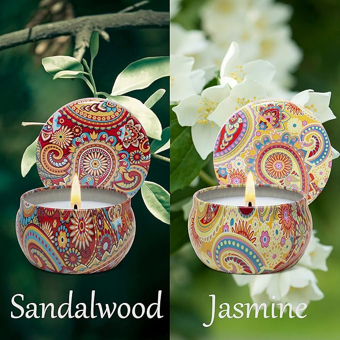 2 Pack Scented Candles Set, Classic 2.5 oz Fresh Sandalwood and Jasmine Aromatherapy Candles for Home Scented, Natural Soy Candles Gifts for Women, Portable Small Candles Gift for Christmas