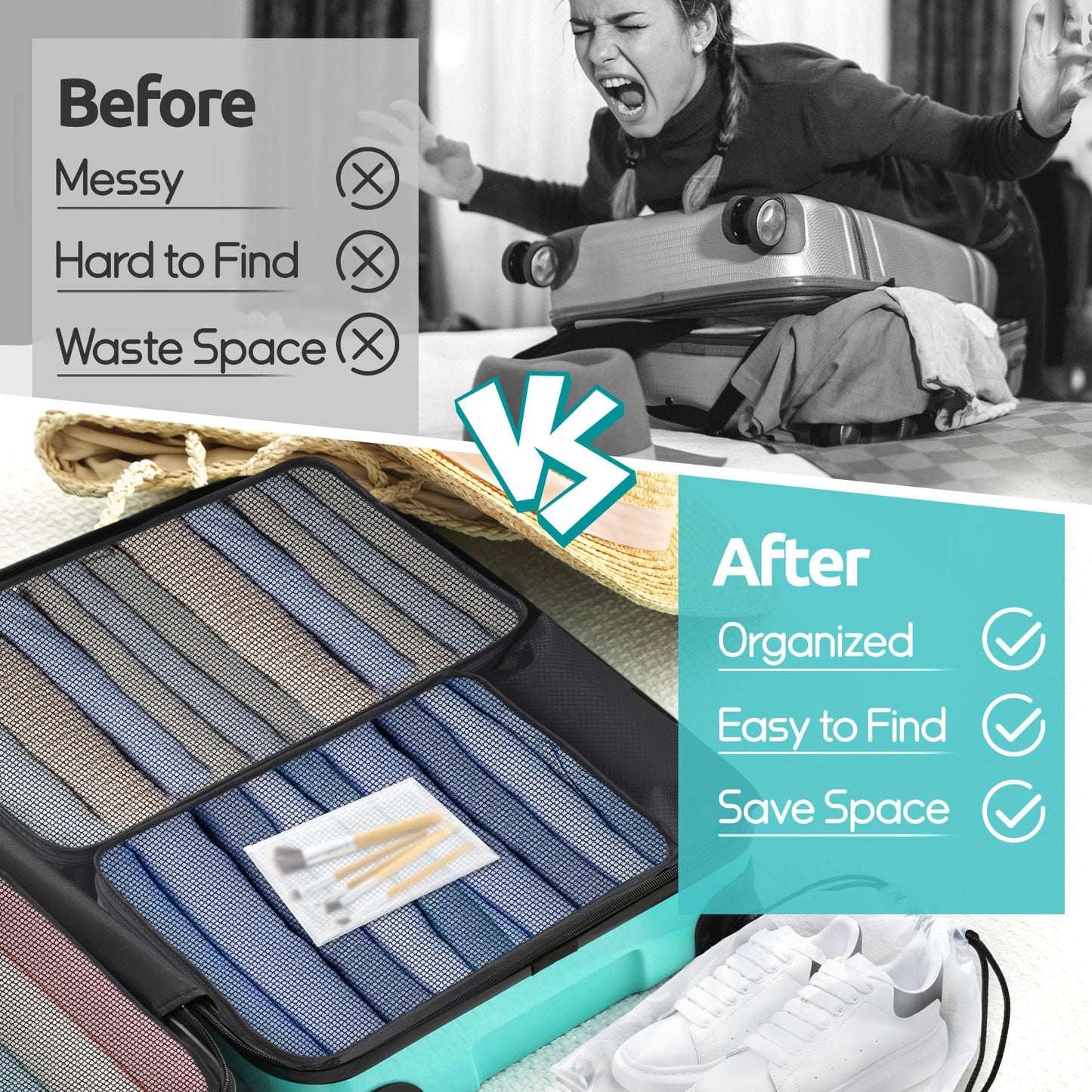 ALL INCLUDED - 12 Set Packing Cubes for Suitcases Carry On, Travel Essentials/Accessories Luggage Organizer Bags Set, Includes Cubes, Shoes Bag, Matte Cosmetic Bag, Zipper Bags