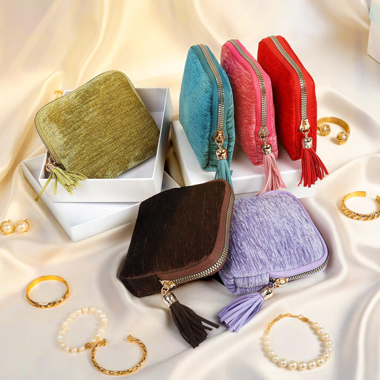 LOTOFUN Jewelry Organizer Case for Travel: 5-Layer Velvet Zipper Pouch Bag for Bangles Link Bracelets Storage Protect from Tangle Scratch (Avocado Green)