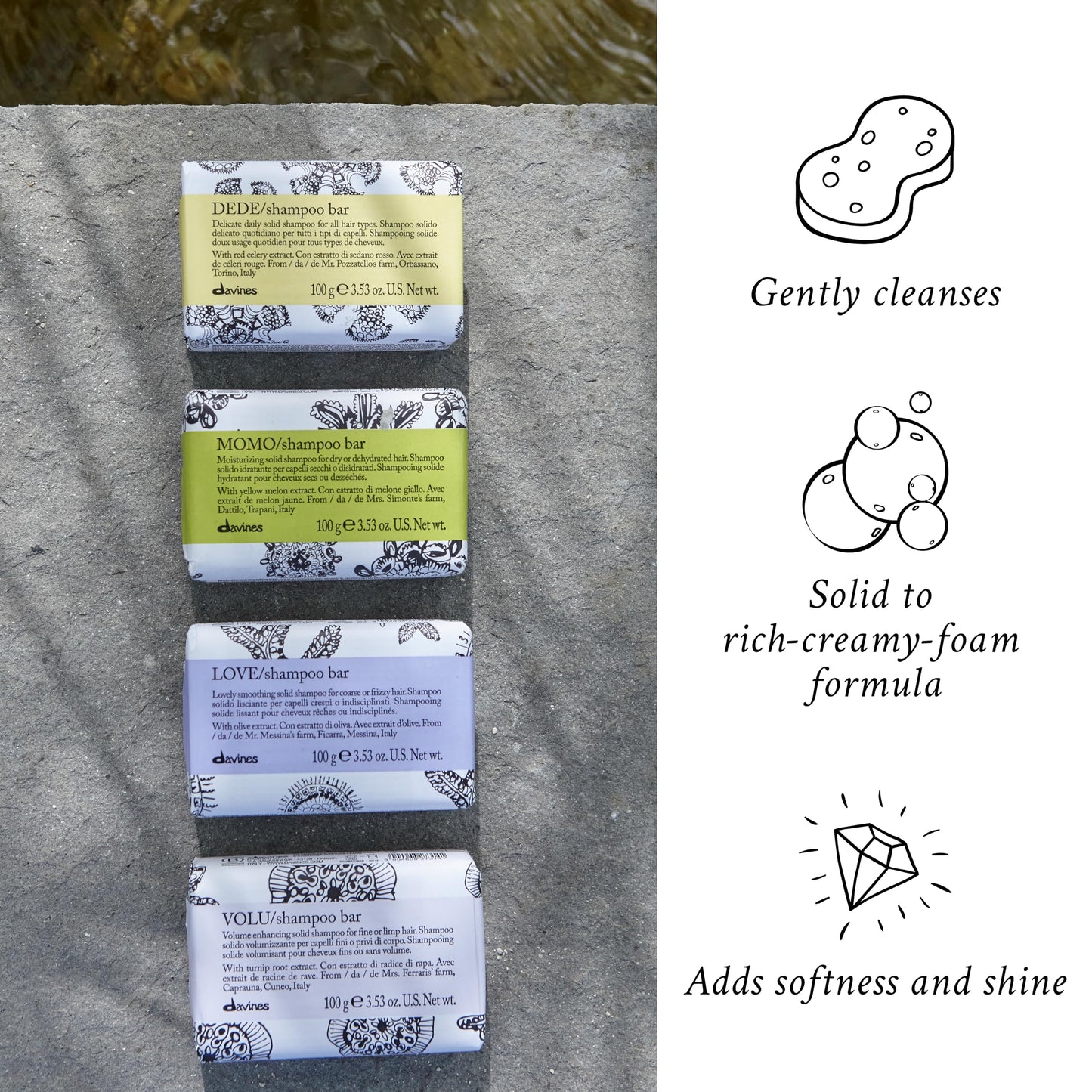 Davines LOVE Shampoo Bar, For Frizzy or Coarse Hair, Add Softness, Shine and Silky Texture, 100 g.