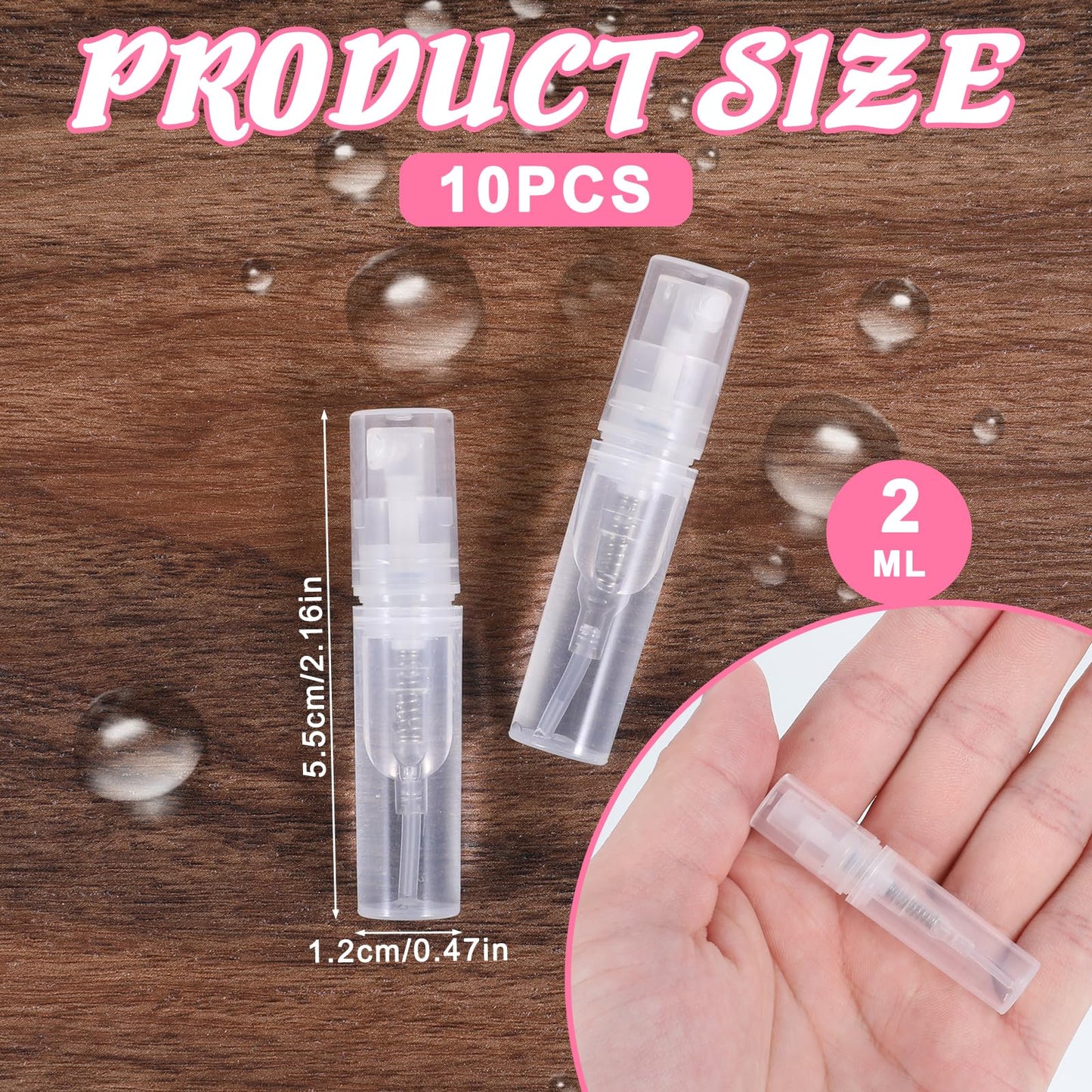 InnoHHustle Mini Perfume Sample Bottles, 10 Pcs 2 ml Mini Spray Bottles Plastic Travel Perfume Bottle Refillable Portable Travel Spray Bottle Clear Atomizer Sprayer, Fine Mist